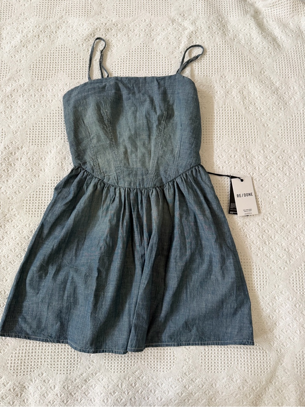 Re/Done Girls' Denim Spaghetti-Strap Sundress in Faded Blue